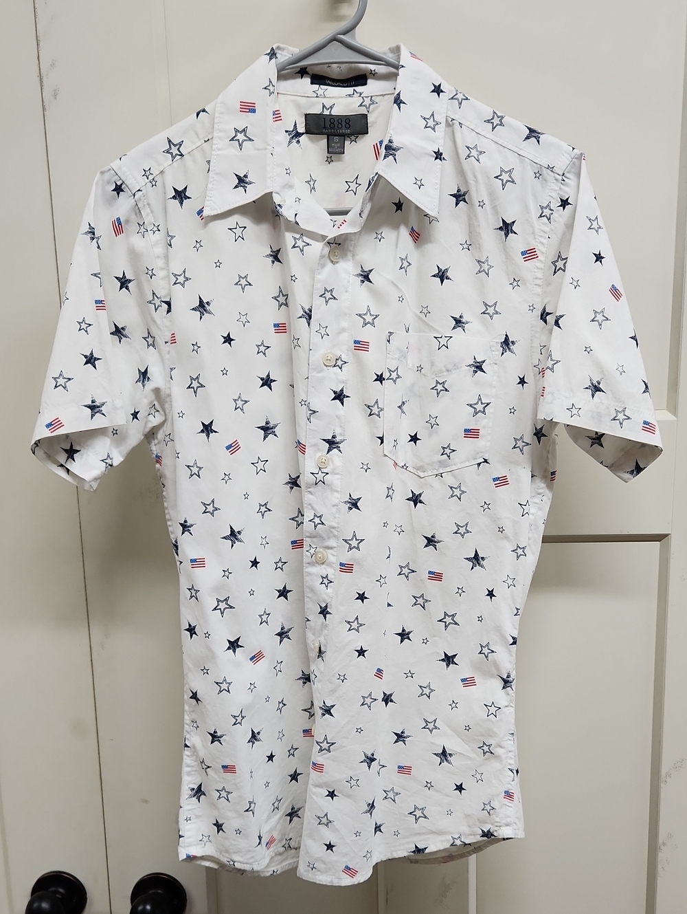 Men's Saddlebred 1888 Tailored Fit White Short-Sleeve Star Print Shirt